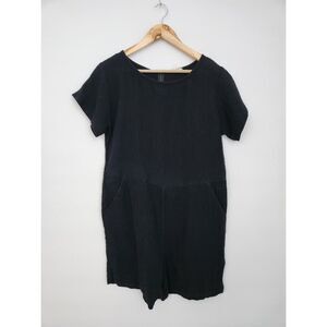 Eileen Fisher Petite Black Organic Cotton Short Sleeve Jumpsuit | PS